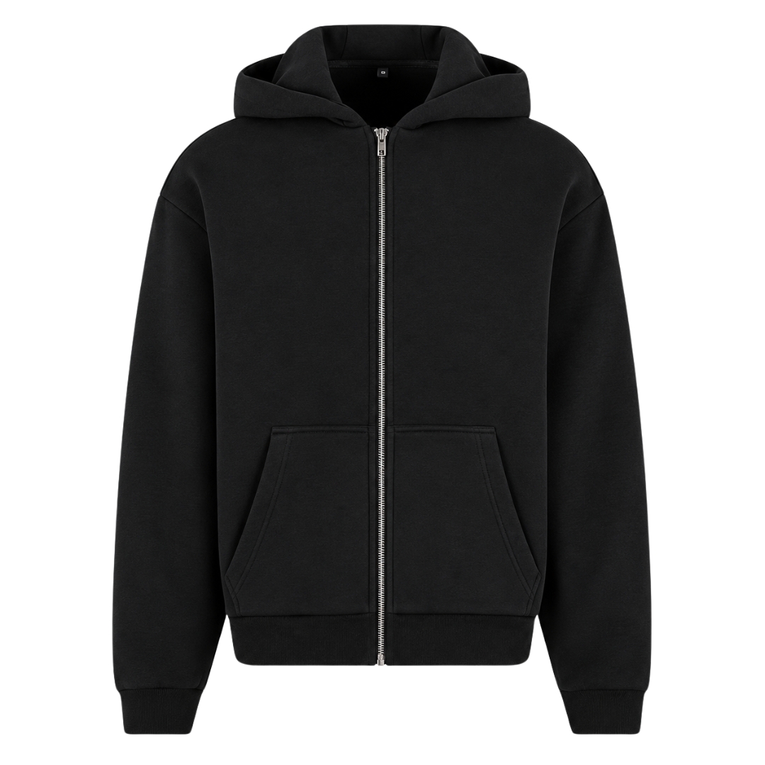 Fluffy Oversized Zip Hoody Black Vorne
